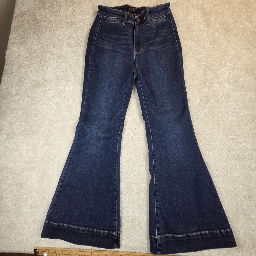 Judy Blue High Rise Flare Jeans Dark Wash Whiskered Size 5 27 Short JB82677